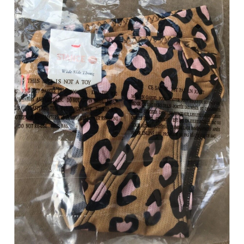 Stance Wide Side Feline Thong Leopard L 12-14 NWT